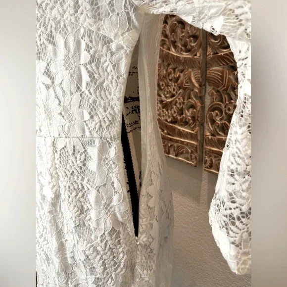 Lulus Allure 'Em In White Lace Bell Sleeve Bodycon Boho Fairycore Mini Dress - Picture 9 of 16
